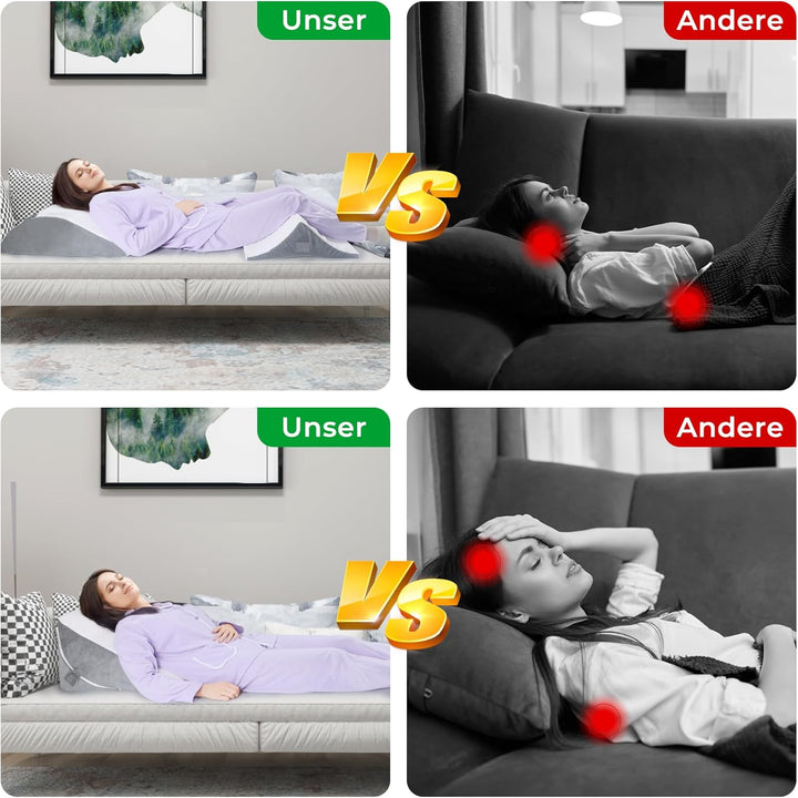 Verstellbares Keilkissen, Hochdichteschaum Lesekissen mit Nackenrolle für Bett und Sofa, Ergonomisch
