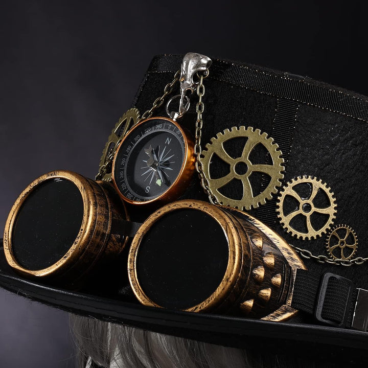 COSDREAMER Steampunk Top Hüte Goggle Gear Hut für Damen und Herren Gr. large, Schwarz Schwarz M, Sch