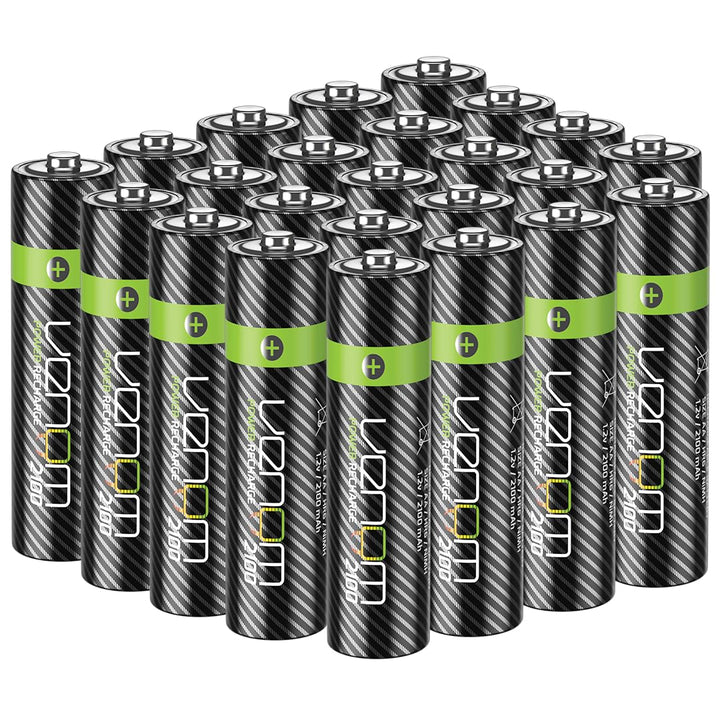 Venom Power Recharge AA-Batterien, 2.100 mAh, hohe Kapazität, wiederaufladbar, 24 Stück AA 24 Pack,