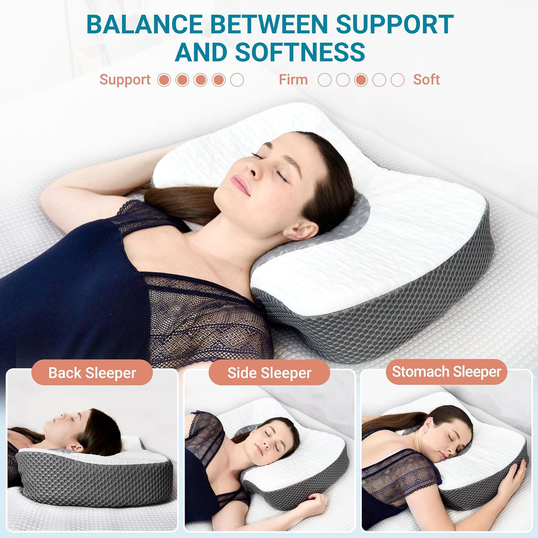 Elviros Orthopädisches Kissen aus Memory Foam, Kopfkissen Nackenschmerzen, Schlafkissen, Ergonomisch
