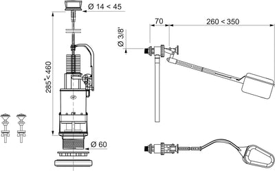 Wirquin 12030301 Spülmechanismus, 1 Drücker, mit Hebel, Schwimmerventil