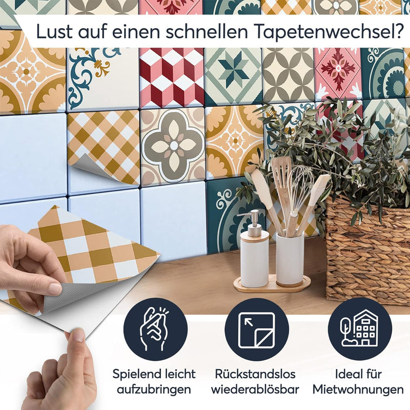 40 Stück Fliesenfolie für Bad und Küche 20x20 cm - Klebefliesen, Mosaikfliesen - Klebefolie Fliesen