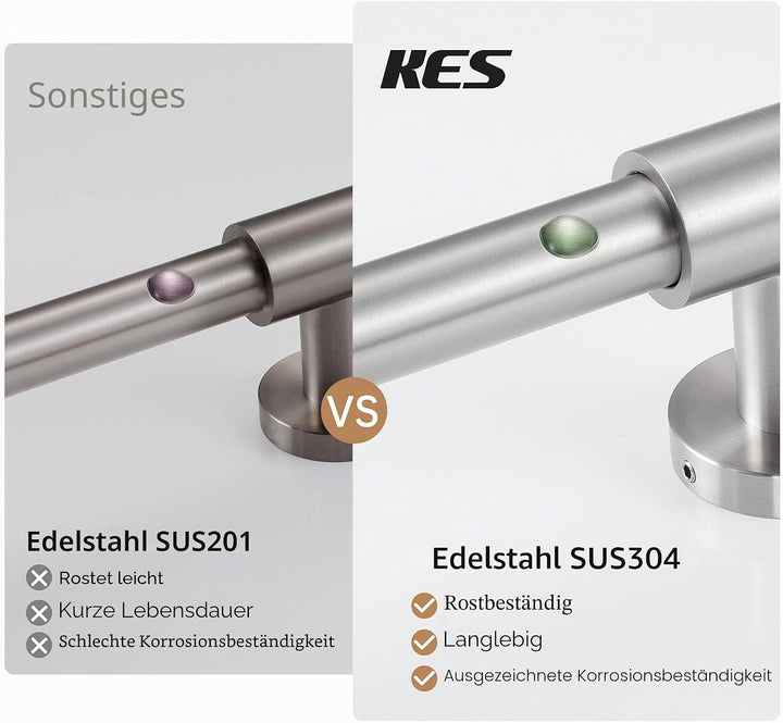 KES Duschstange ohne Bohren Brausestange mit Duschkopfhalterung 18/8 Duschstange Edelstahl 18/8 Wand