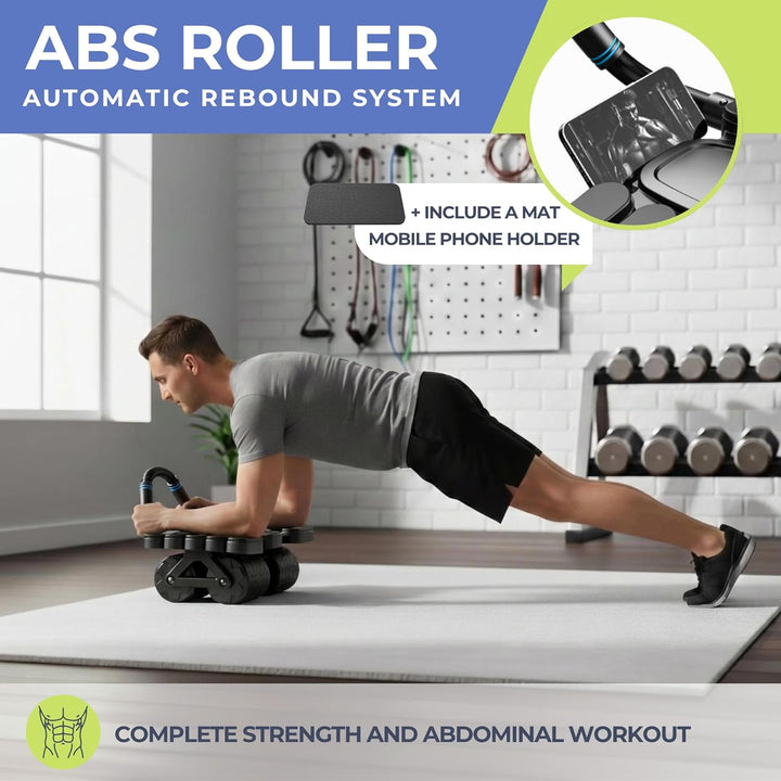 Roller für ABS mit automatischer Rückfederung. Bauchmuskeltrainer Bauchmuskelrad mit Ellbogenstütze.