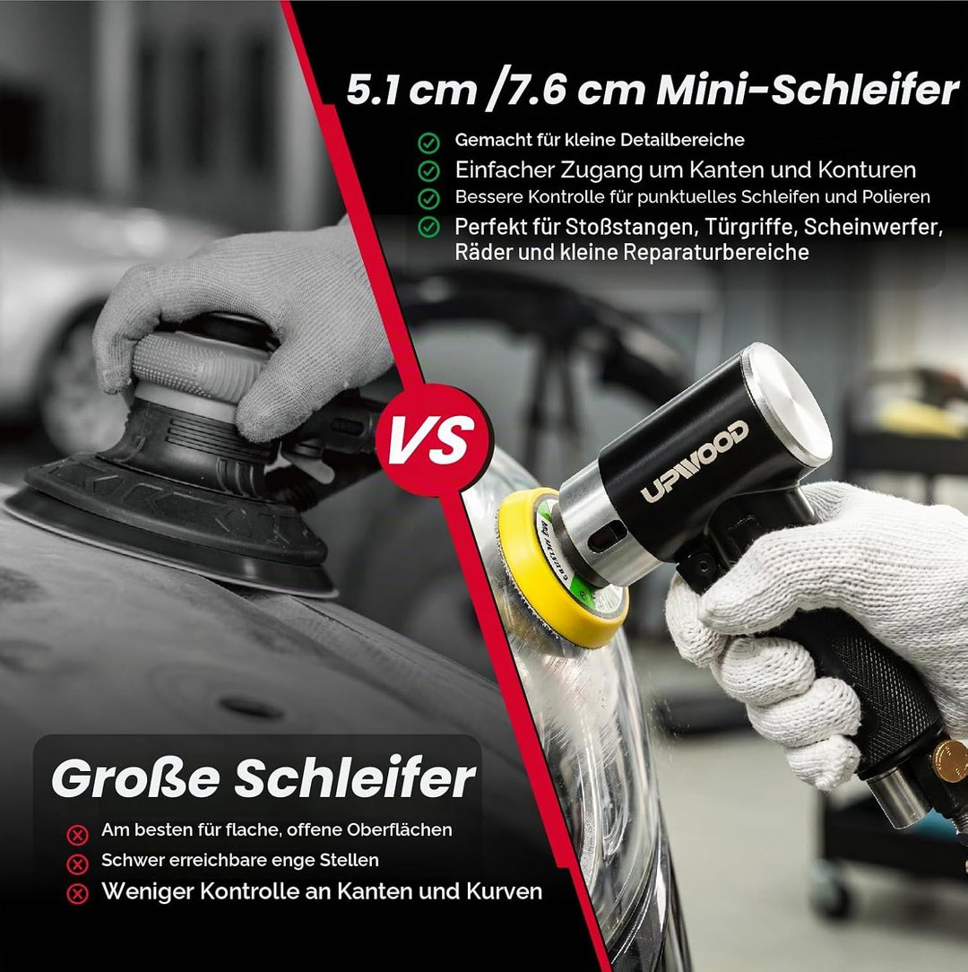 Mini Druckluft-Exzenterschleifer Set mit 2" (50 mm) und 3" (75 mm) Schleiftellern, Kompakter Pneumat