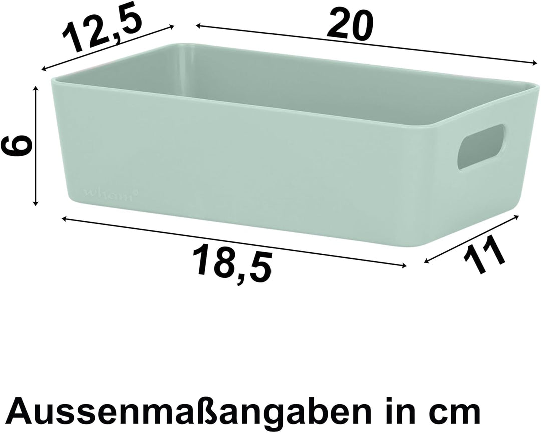 12x Ordnungsboxen - 6 cm hoch - SILBERGRÜN - 20x12,5x6cm - 1,2 Liter - Ordnungskorb - Schubladenorga