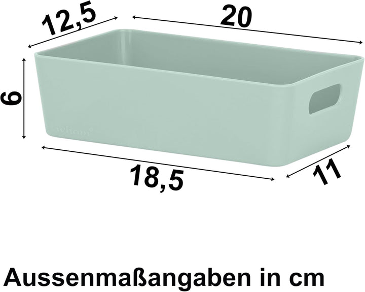 12x Ordnungsboxen - 6 cm hoch - SILBERGRÜN - 20x12,5x6cm - 1,2 Liter - Ordnungskorb - Schubladenorga