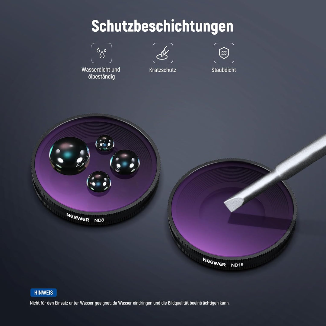 NEEWER ND Filter Set kompatibel mit Insta360 GO Ultra (ND8/ND16/ND32/ND64), aufschraubbares Graufilt