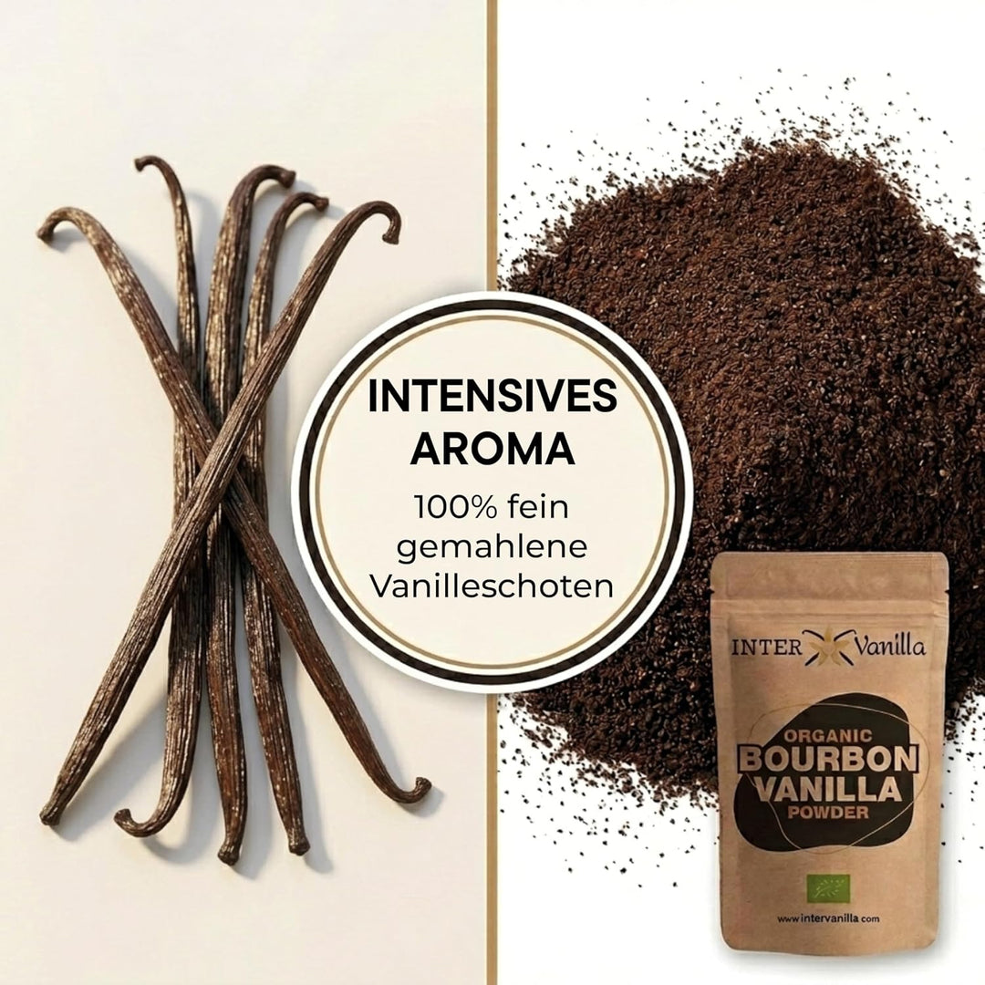InterVanilla BIO Bourbon Vanillepulver, 50g Bourbon Vanille Pulver gemahlen. Vanilla Powder aus Mada