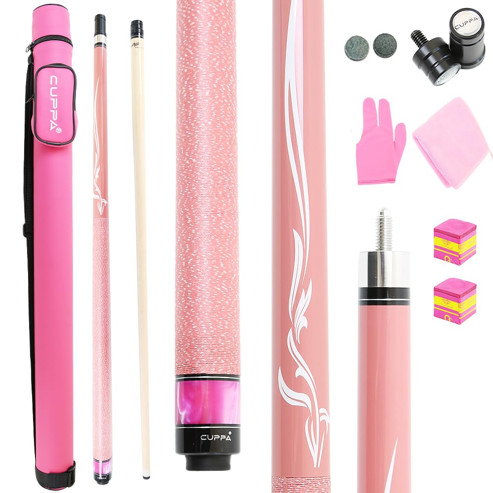 Cuppa Pink Pool Cue Stick Maple Shaft, Linen Thread Grip, Lightweight and Stylish Billiard Cue für w