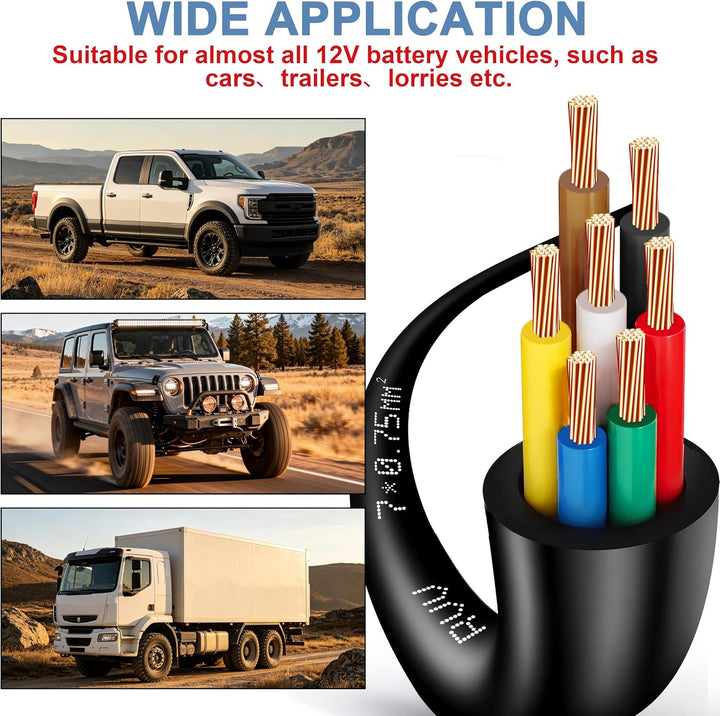 7 x 0,75 mm² Anhängerkabel 12 V 24 V Wohnwagenkabel, 5 m für Wohnmobilanhänger 7 runde elektrische D