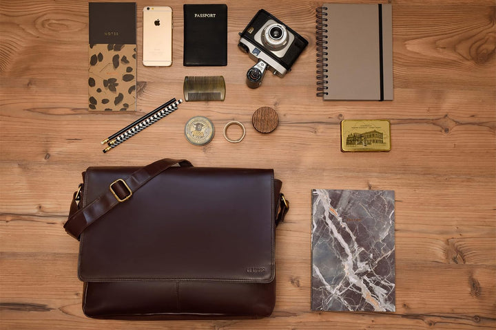 LEABAGS Leder Umhängetasche Herren & Damen I Messenger Bag mit Schultergurt I Echtleder Laptoptasche