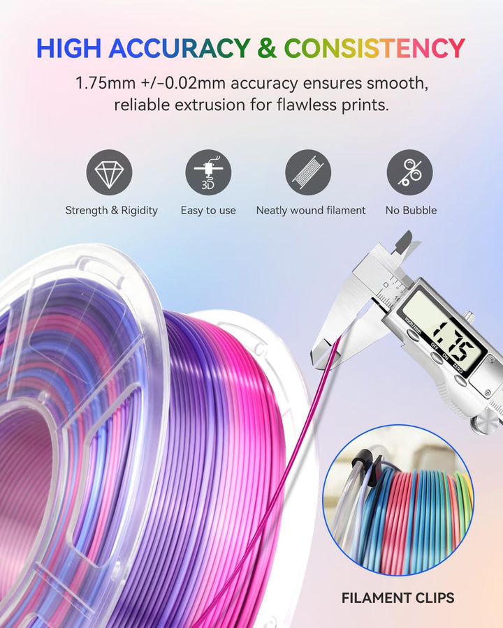 JAYO Silky Rainbow PLA+ Filament 1.75mm Regenbogen #11, 1.1kg/Spule(2.43lbs), Gradient Changing Glei