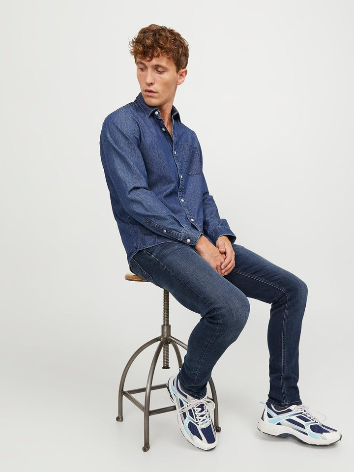 JACK &amp; JONES JJIGLENN Männer Jeans dunkelblau Basics, Casual Wear, Streetwear, 38W / 34L Blue Denim