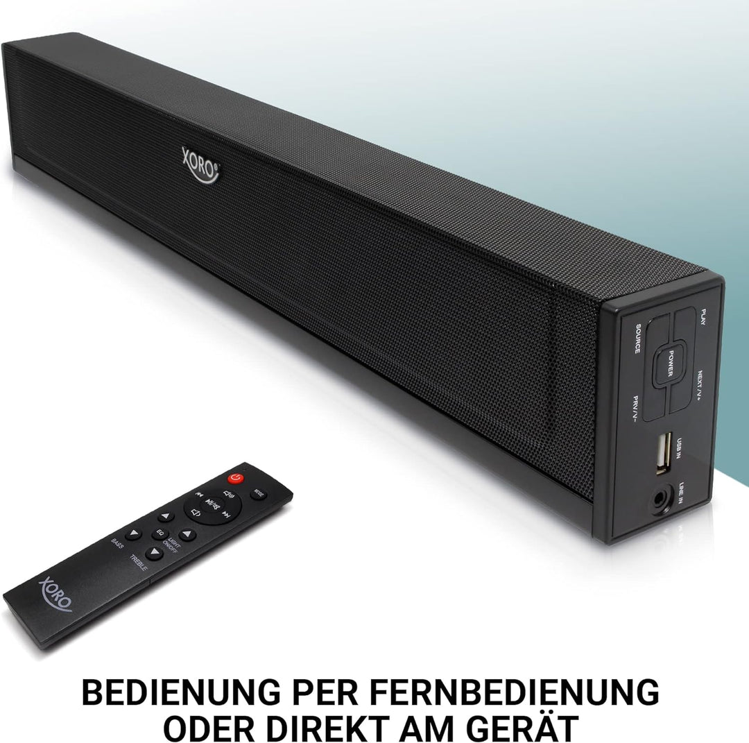 XORO TV Soundbar HSB 50 V2 mit 25 Watt Leistung, Bluetooth Lautsprecher, USB Mediaplayer, Line IN, O