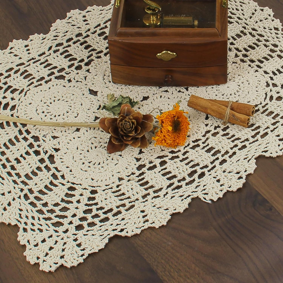 kilofly Handgemachte Häkelarbeit-Baumwollspitze Tischset Deckchen [Set von 4] Beige, Beige