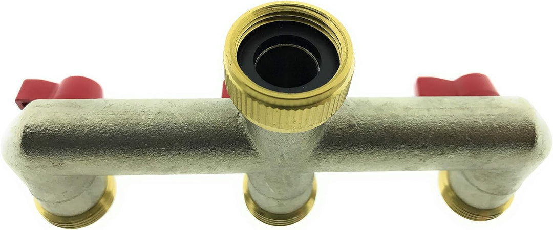 3-Wege Messing Wasserhahn Verteiler 3/4" Wasserverteiler 3er Gartenschlauch Adapter 1/2"