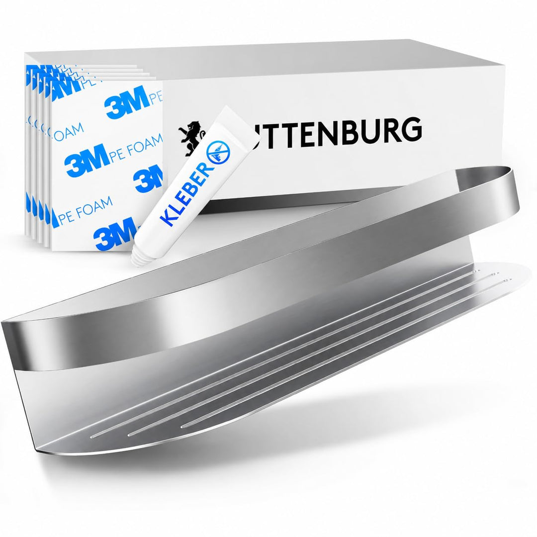 GUTTENBURG Duschablage ohne Bohren (38x8cm, 2200cm³) | klebt hochfest, 10kg Tragelast | gebürsteter