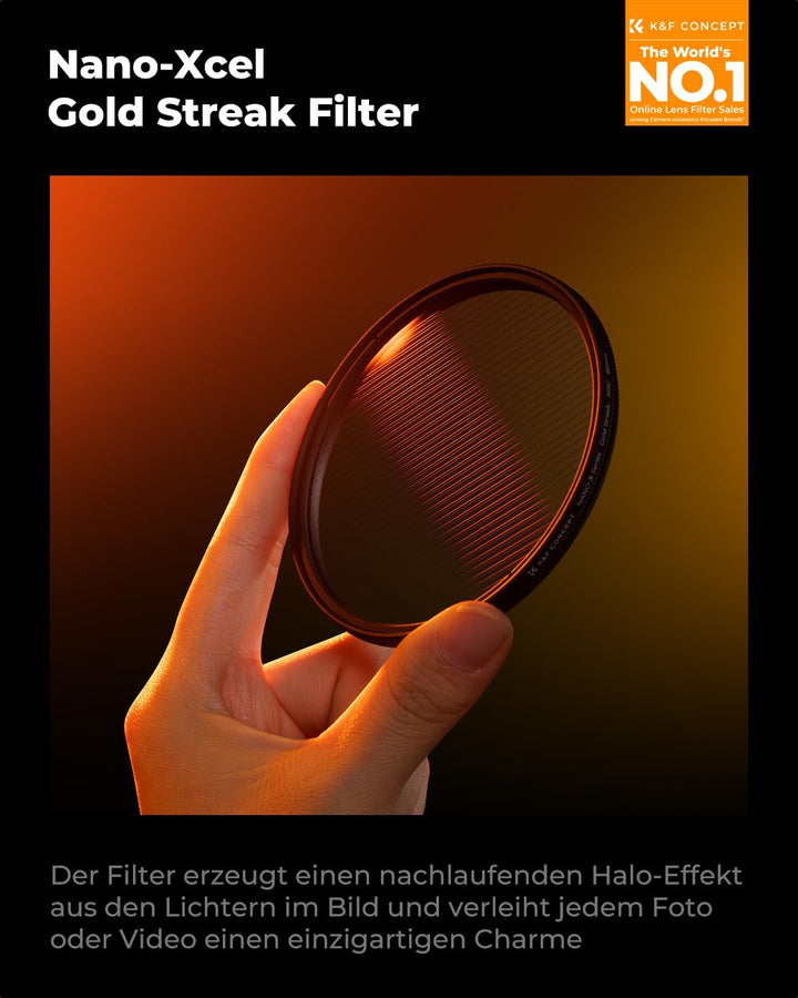 K&F CONCEPT Gold Streak Anamorpher Effekt Filter 72mm Gold Streifenfilter Anamorphic Light Flare Eff