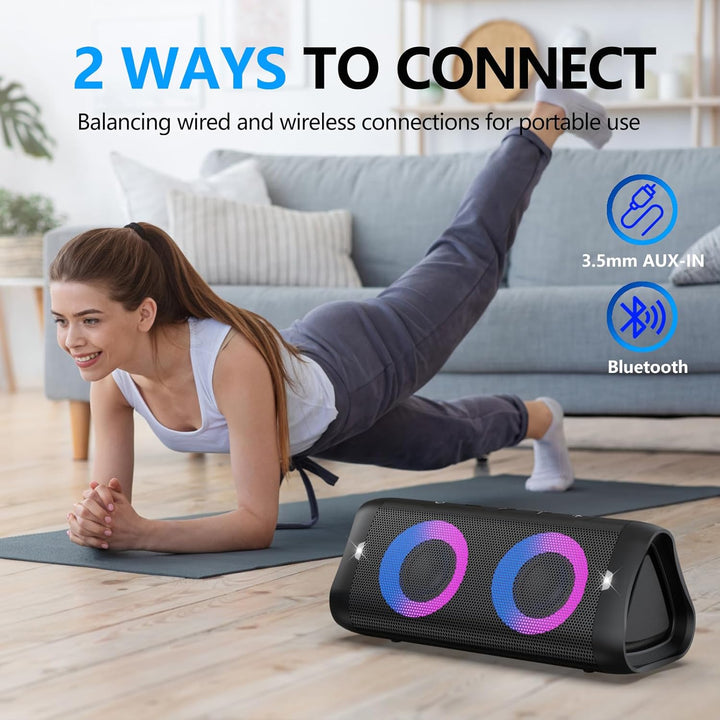 DONOW Bluetooth Lautsprecher mit Licht, 30W Stereo Sound, Musikbox Bluetooth Box mit IPX5 wasserdich
