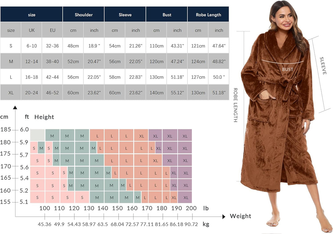 Vlazom Damen Bademantel Flanell Weiche Winter Bademantel Saunamantel Morgenmantel Lange Ärmel Hausma