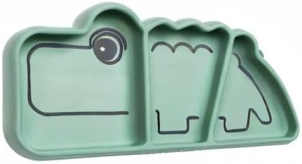 Done by Deer Stick & Stay Teller mit Unterteilung und Saugnäpf, Croco Grün - Kinderteller aus 100% S