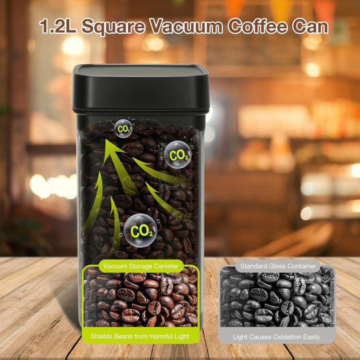 AiQInu Vakuum Kaffeedose mit Vakuumpumpe, 1.2L Edelstahl Behälter für Kaffeebohnen, Gemahlenen Kaffe