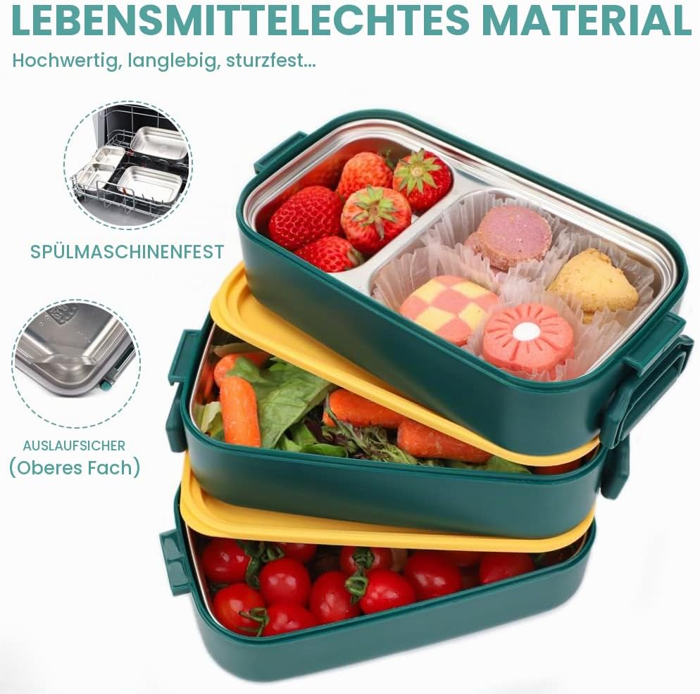 Bugucat Lunchbox Edelstahl 1700ML,Bento Box Brotdose Auslaufsicher Luftdichte Brotzeitbox mit Fächer