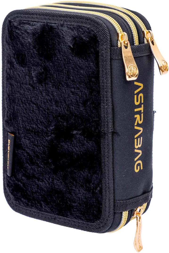 ASTRABAG 3-Fach Mäppchen Federmappe Gefüllt Jumbo Fluffy Kitty Black mit Plüsch und Ohren