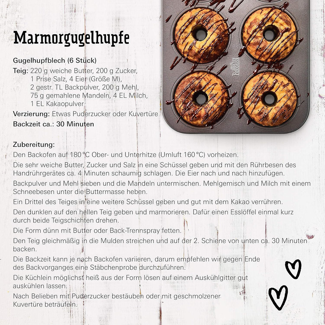 Birkmann Easy Baking Gugelhupfblech 6-fach, Karbonstahl Backform antihaftbeschichtet für Mini-Gugelh
