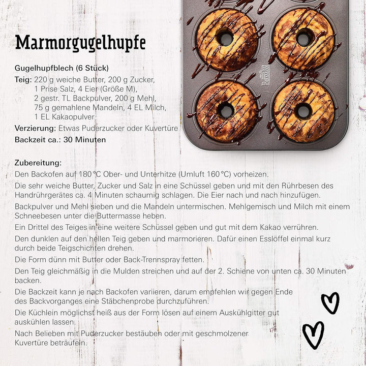 Birkmann Easy Baking Gugelhupfblech 6-fach, Karbonstahl Backform antihaftbeschichtet für Mini-Gugelh