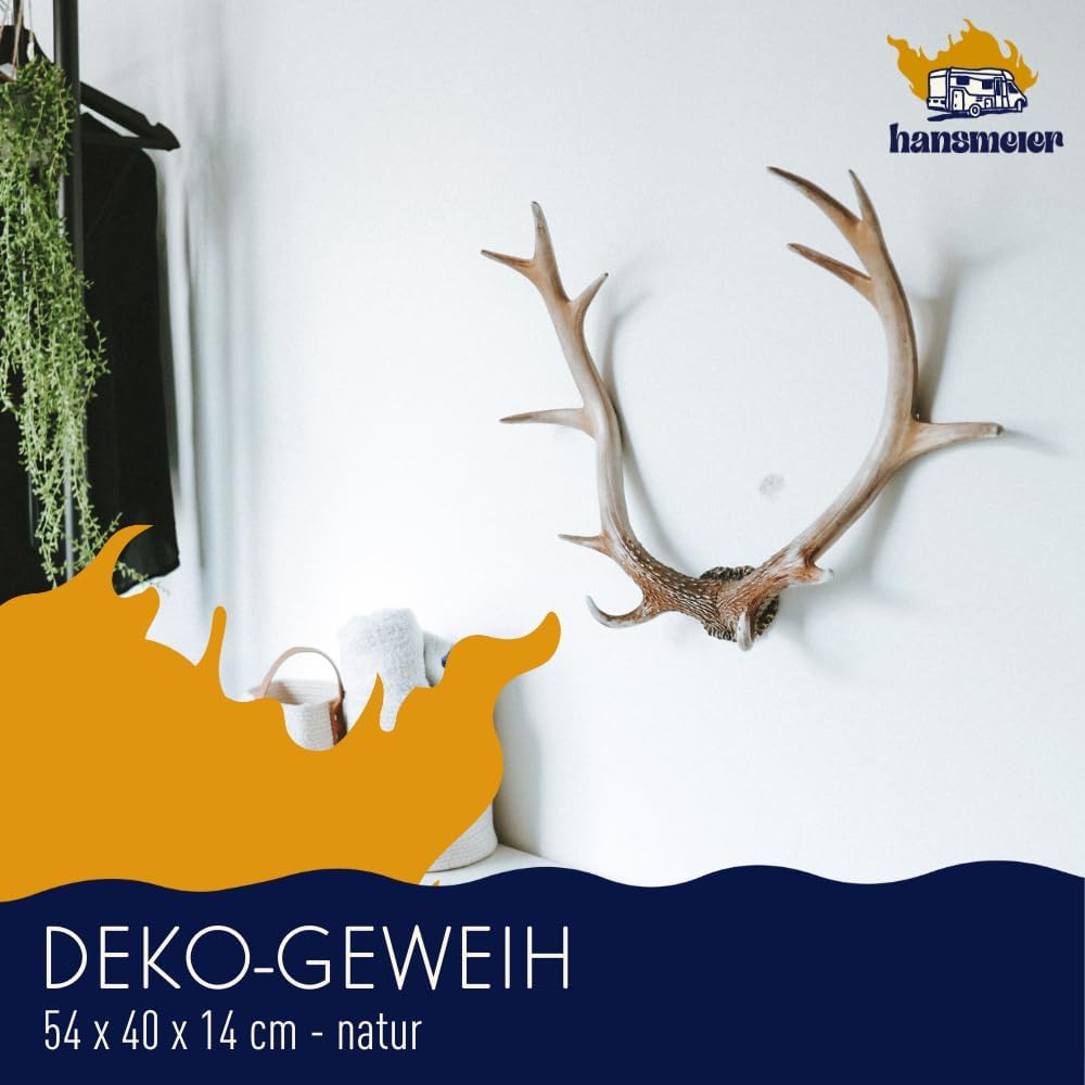 Hansmeier® Geweih Rustikal| Vintage-Natur | Für Innen, Aussen, Balkon & Garten | 54 x 40 x 14 cm | D