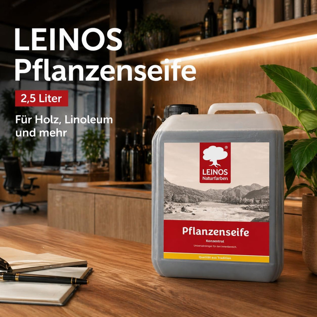 LEINOS Pflanzenseife 2,5 l – Rückfettender Universalreiniger für geölte, gewachste, lackierte Holzfl