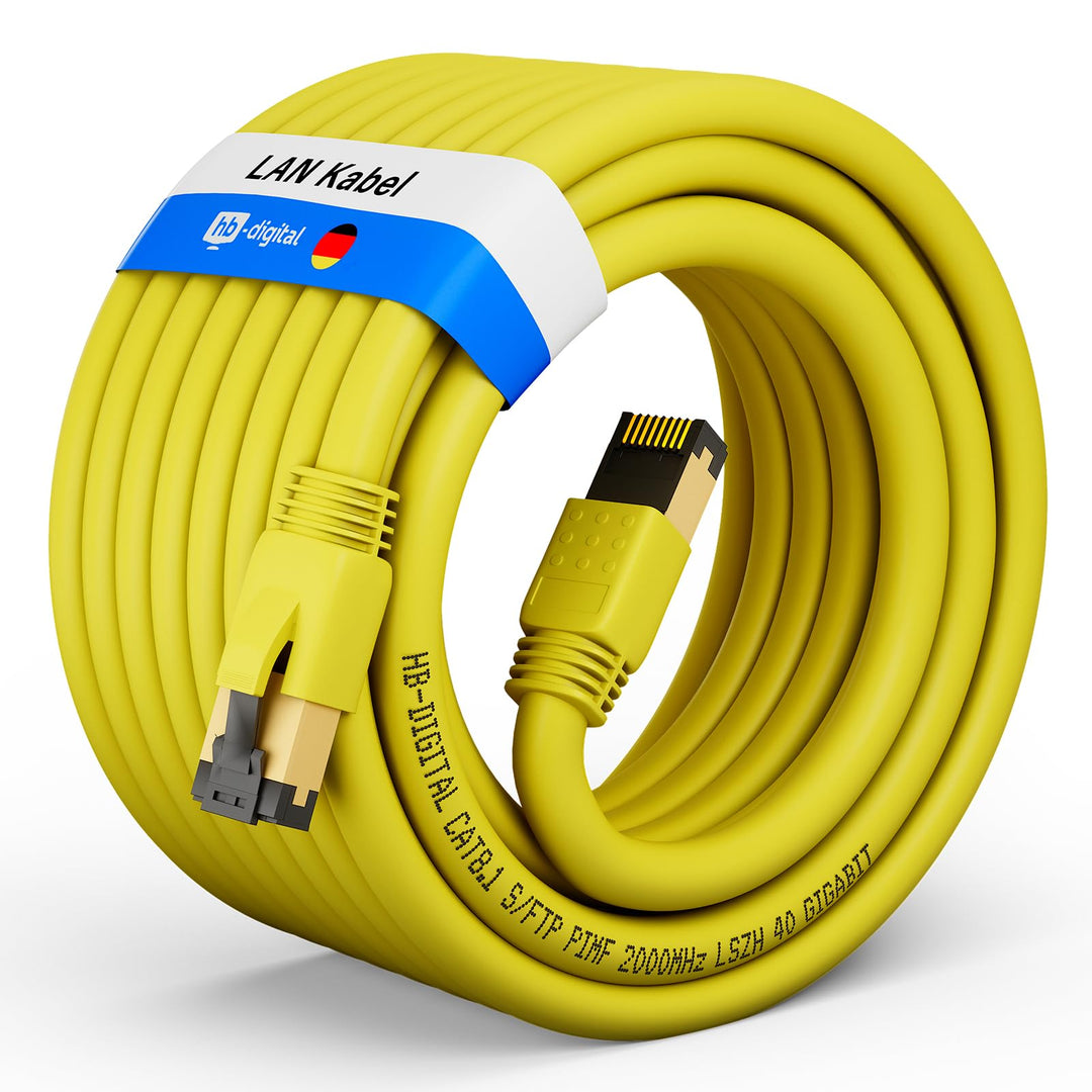 HB-DIGITAL 15m CAT 8.1 Netzwerkkabel S/FTP LSZH Gelb 40 Gbits | LAN Patchkabel Gigabit RJ45 Stecker