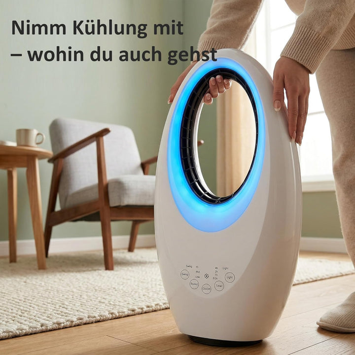 HOMCOM Turmventilator ohne Rotorblätter, leiser Ventilator mit 60° Oszillation, LED-Beleuchtung, 3 G
