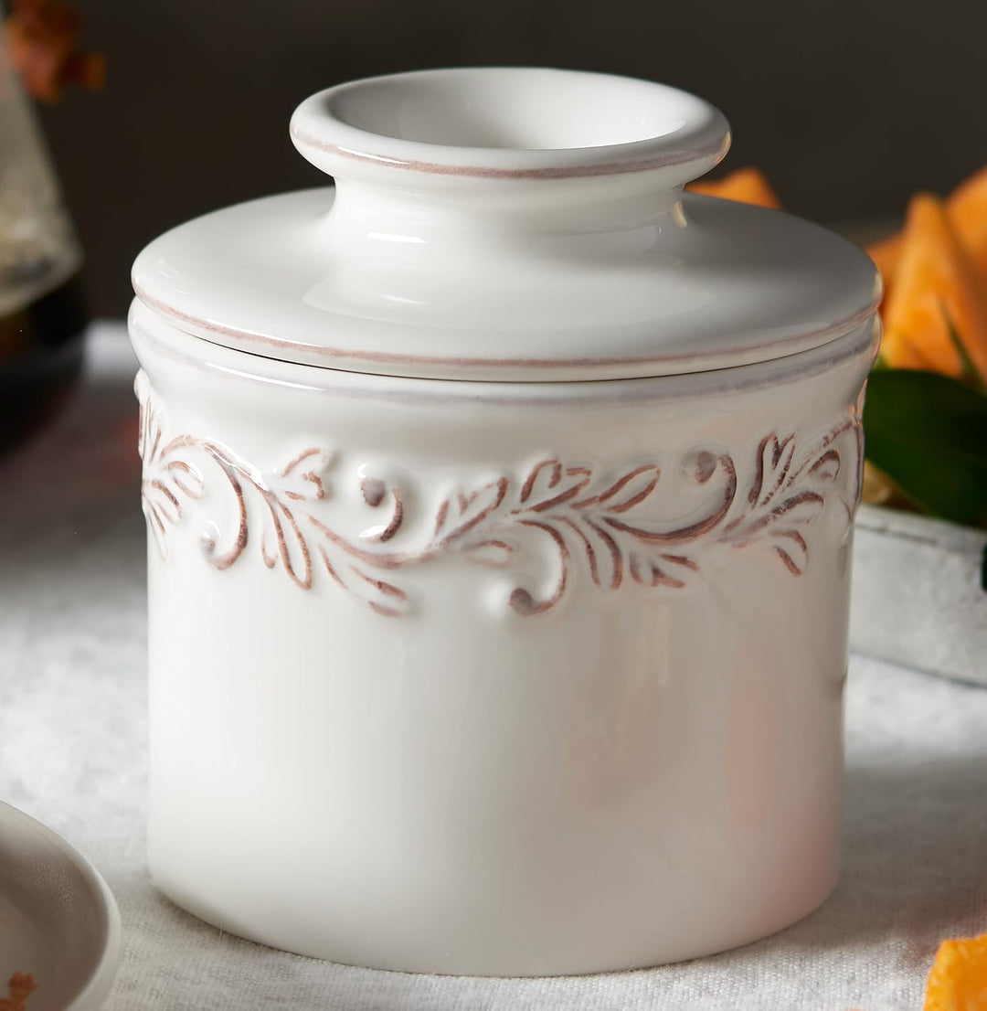 Butter Bell Buttertopf New Bone China, White Linen Buttertöpfe Butter Weiss, Wei&amp;