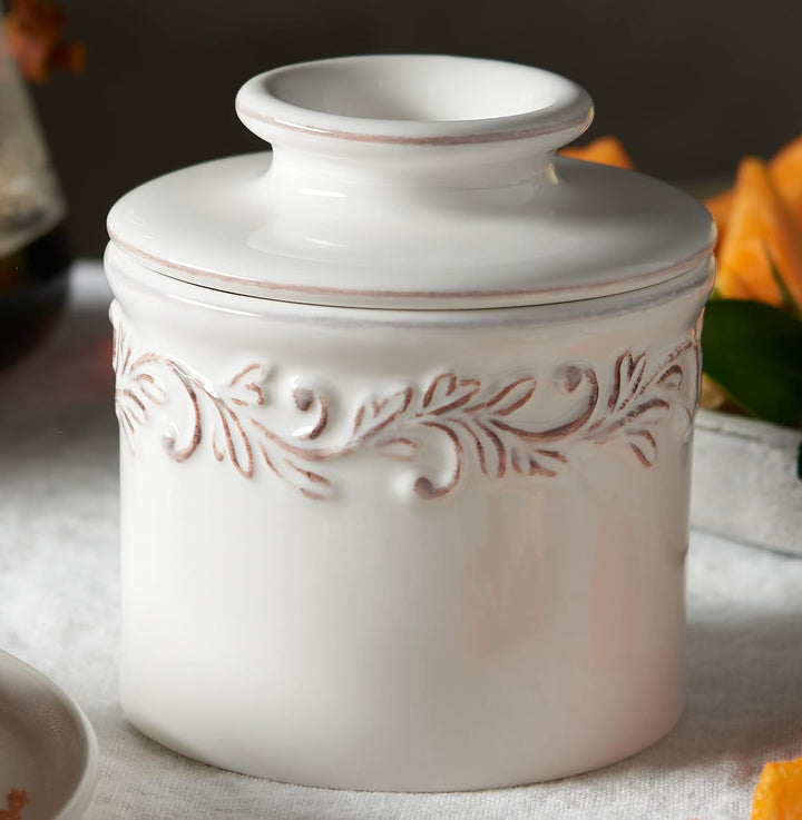 Butter Bell Buttertopf New Bone China, White Linen Buttertöpfe Butter Weiss, Wei&amp;