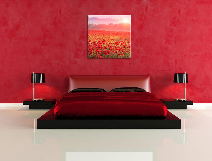 Pixxprint Mohnwiese im Sonnenschein als Leinwandbild Quadratisch/Grösse: 70x70 / Wandbild/Kunstdruck