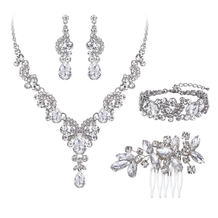 EVER FAITH Kristall Schmuckset Hochzeits Braut Art Deco Floral Teardrop Halskette Ohrringe und Armba