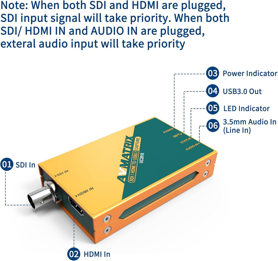 AVMatrix UC2018 Videoaufnahme Game SDI/HDMI to USB3.1 Gen1(USB3.0) Capture cam Link Card 1080p 60fps