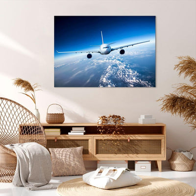 Bilder auf Leinwand 100x70cm Leinwandbild Flugzeug himmel wolken flug Gross Wanddeko Bild Schlafzimm