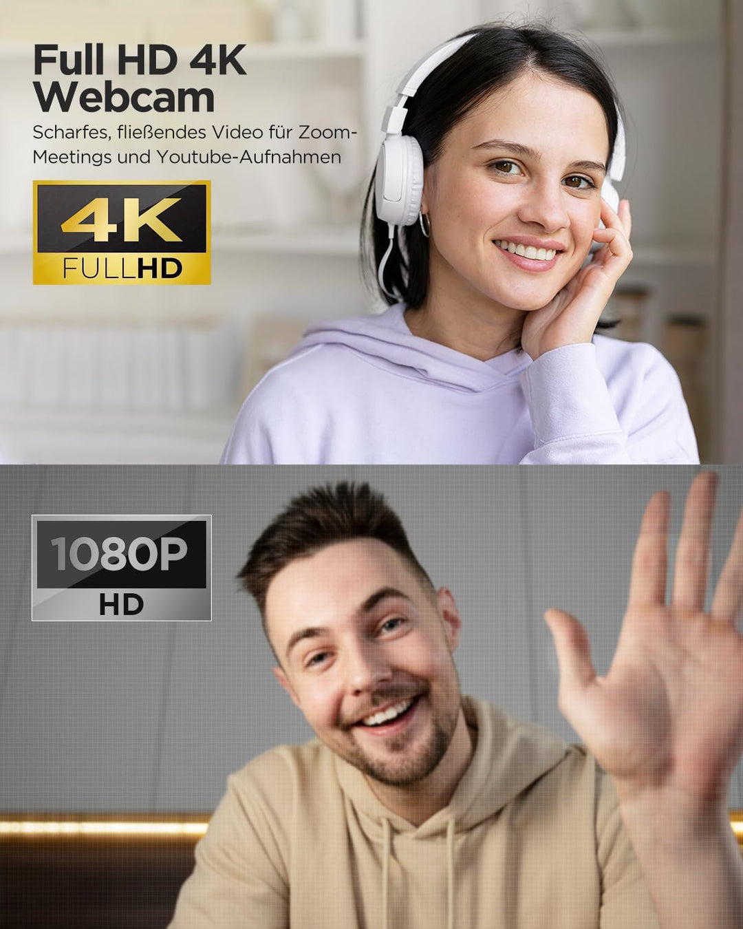 NIVEOLI Webcam 4K mit Mikrofon und Webcam Abdeckung, Stativ, Desktop, für Live-Streaming, Videoanruf