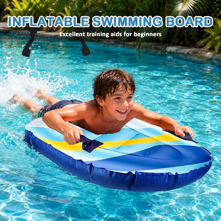 Aufblasbares Bodyboard Tragbares Bodyboard Kinder mit Griffen,Faltbar Schwimmenboard Blaue Streifen,