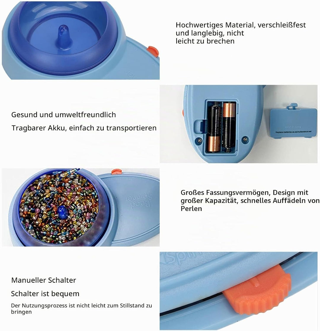 Perlenspinner, Spin Beading Bowl Loader mit 2 Stück Gebogenen Nadeln mit Grossem Auge, Batteriebetri