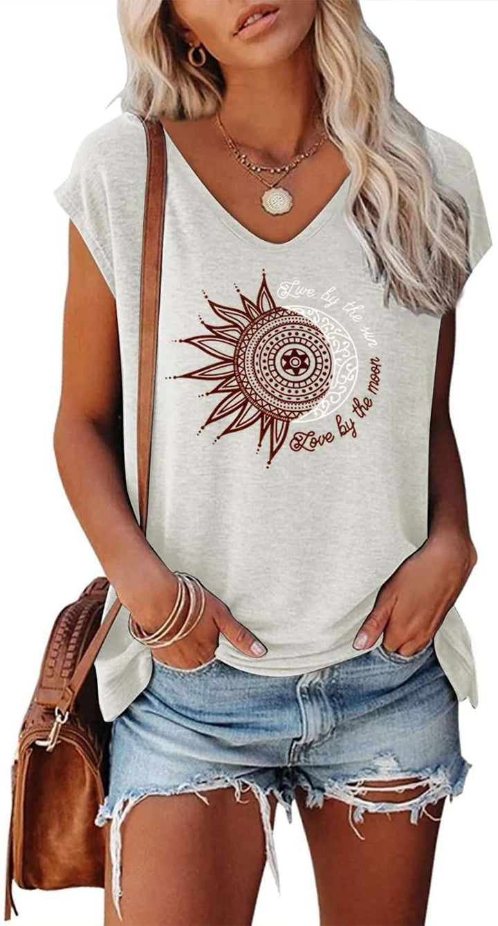 Teesho Tshirt Damen Oberteile Elegant Kurzarm Crop Tops Casual Longshirt Cap hülse Tunika Sommer Tan