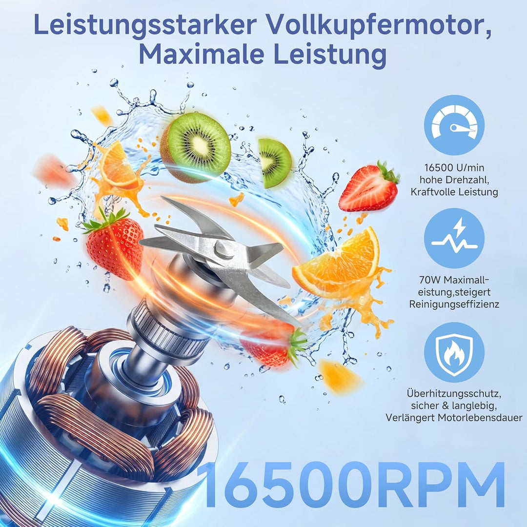 SIMPLUS Tragbarer Mixer 800ml Smoothie Maker To Go, USB-C Wiederaufladbarer Mini Standmixer, 6 Edels
