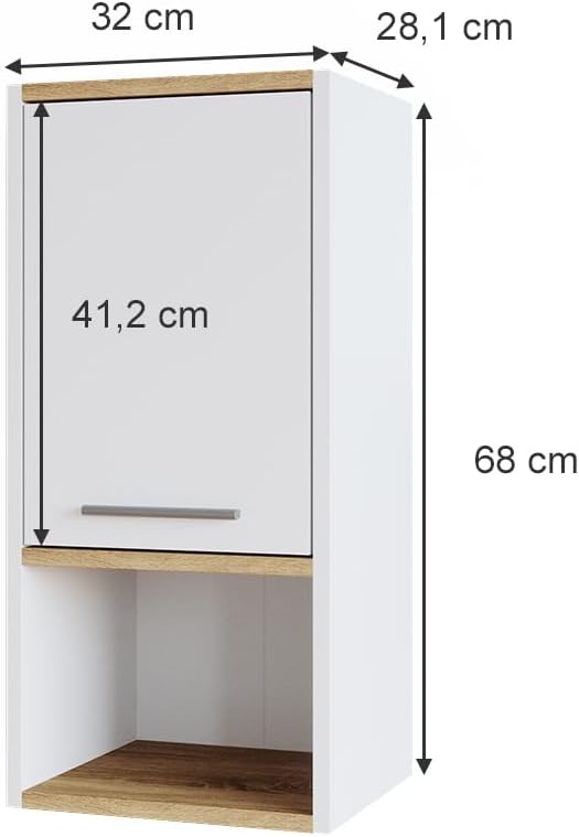 Vicco Badschrank Elvio, Weiss/Sonoma, 32 x 68 cm Hängeschrank, Hängeschrank