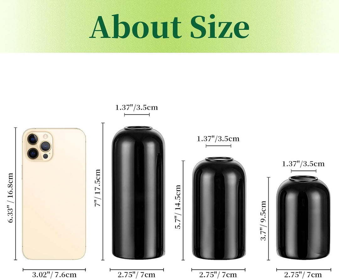 Hewory Kleine Vasen für Tischdeko: 6er Set Vase Schwarz Deko Glaszylinder Vase Glas, Klein Glasvase