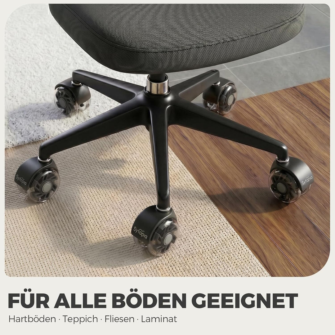 Sytopia Bürostuhl Rollen 70mm 5er Set, 11x22mm Rollen für Bürostühle, Hartboden, Parkett, Bodenschut
