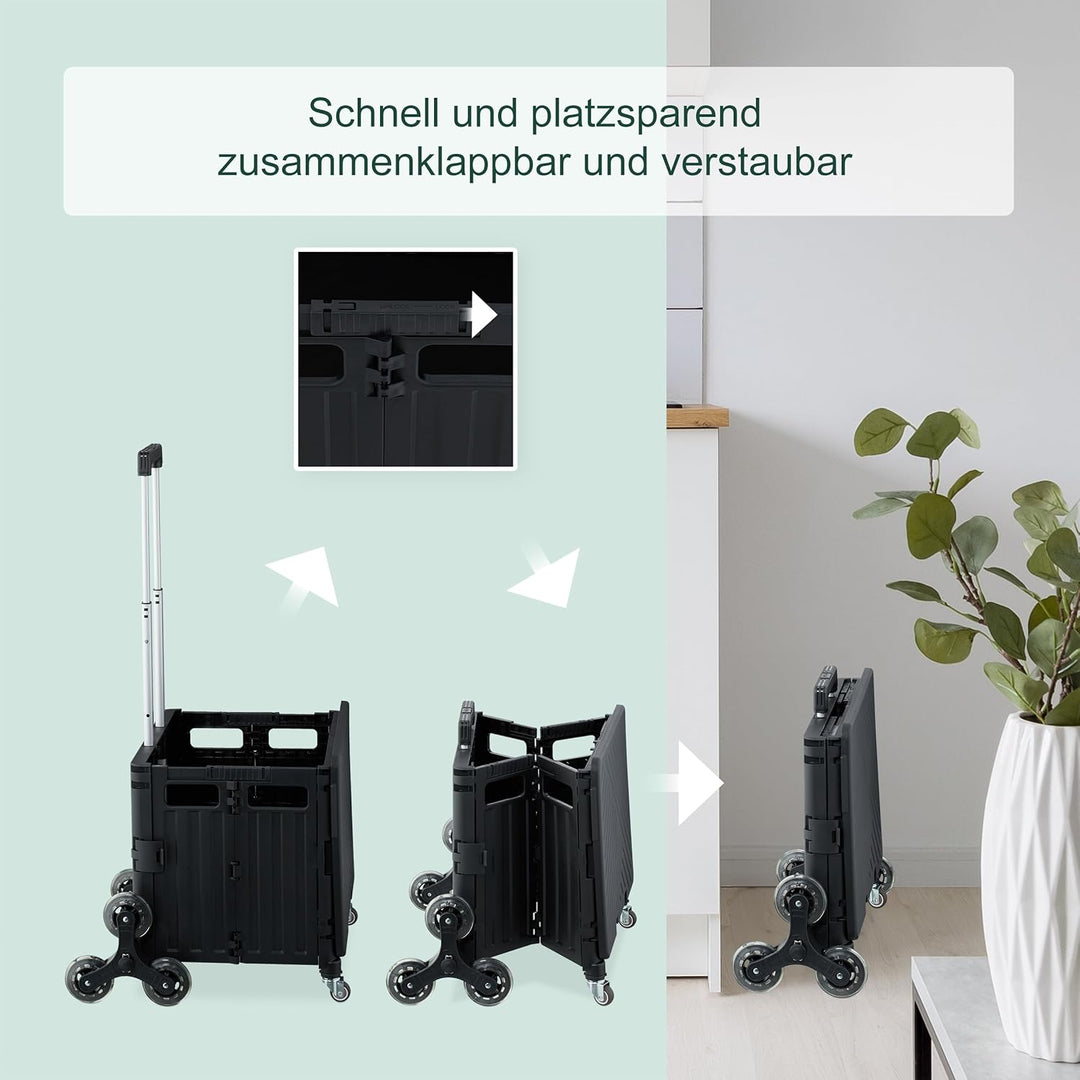 Relaxdays Einkaufstrolley Treppensteiger, klappbar, Einkaufskorb mit Rollen, Deckel, Teleskopgriff,